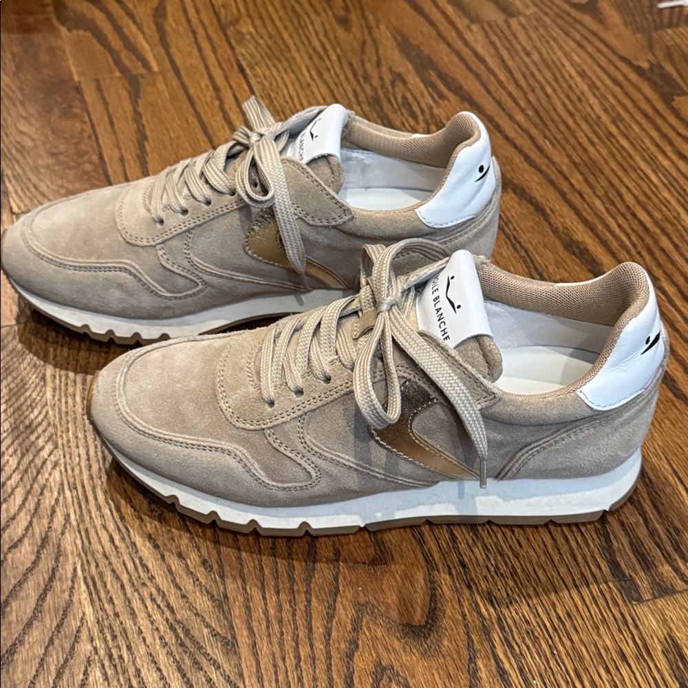 Women’s Voile Blanche Tan White Gold Sneakers Size 38